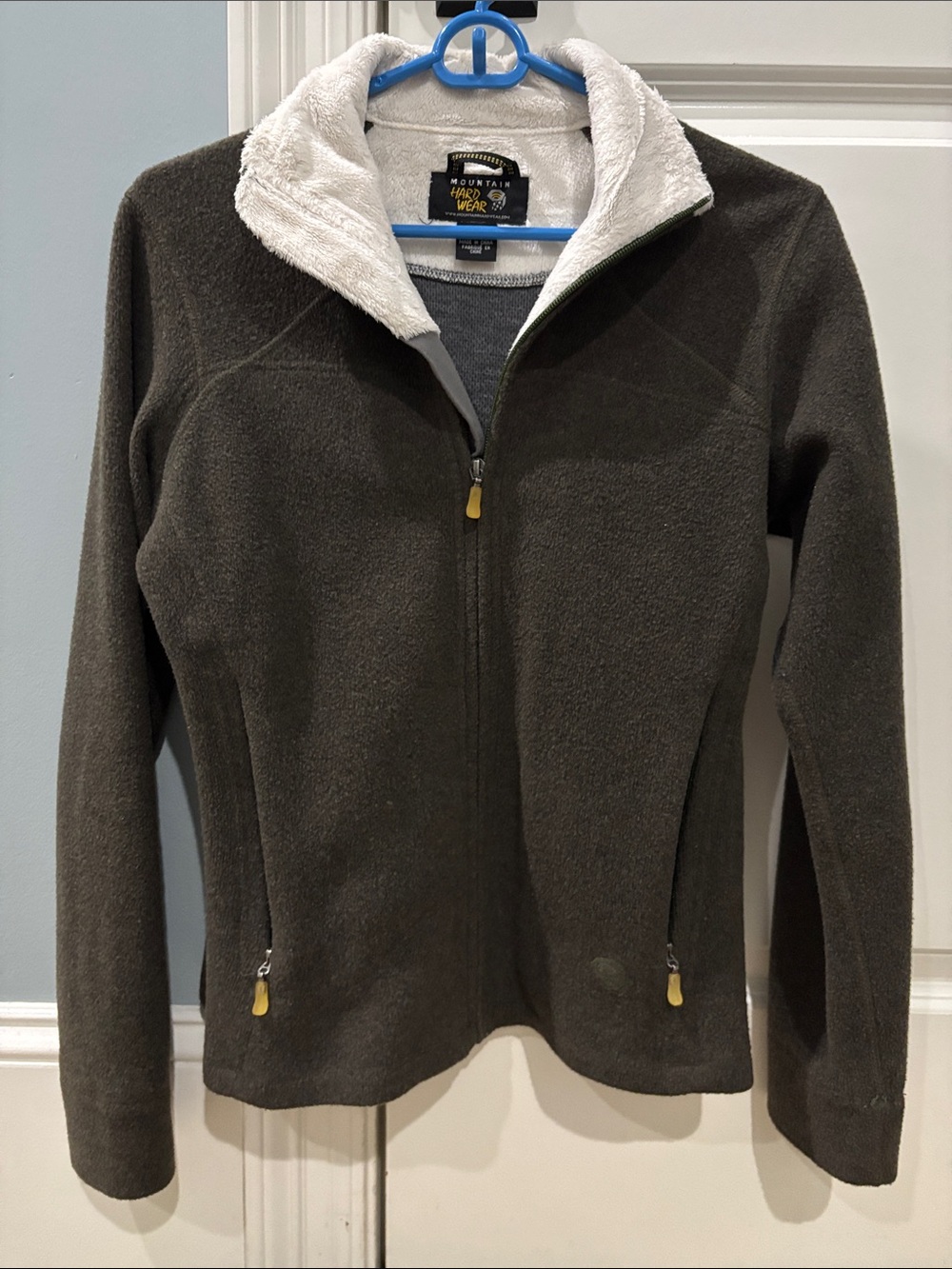 Mountain Hardwear Women's Olive Green Fleece Jacket with Cream Sherpa Collar